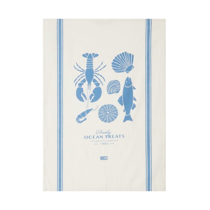 Ocean treats printed Cotton -keittiöpyyhe 50x70 cm, White Lexington