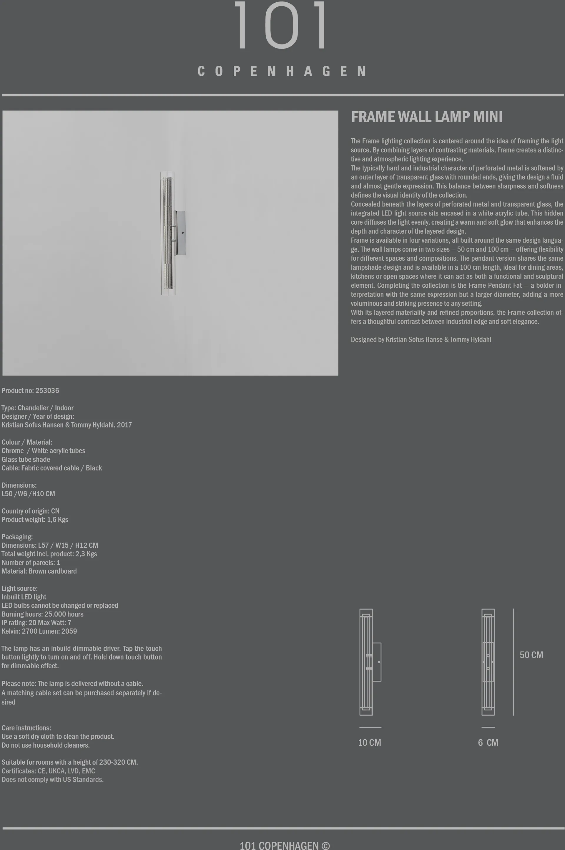 Frame seinälamppu mini, Kromi 101 Copenhagen