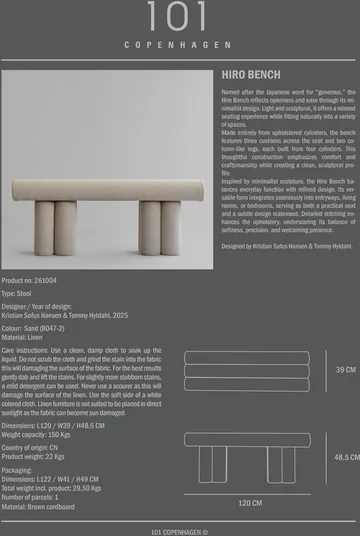 Hiro istuinpenkki - Pellava - 101 Copenhagen