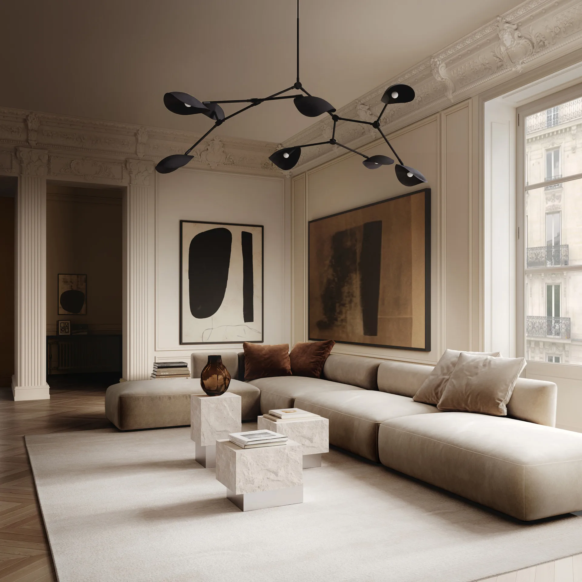 Temple sivupöytä low 42x40 cm, Chrome-limestone 101 Copenhagen