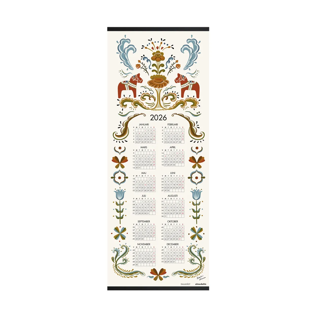 Almedahls Dalahästar-kalenteri 2026 35 x 90 cm