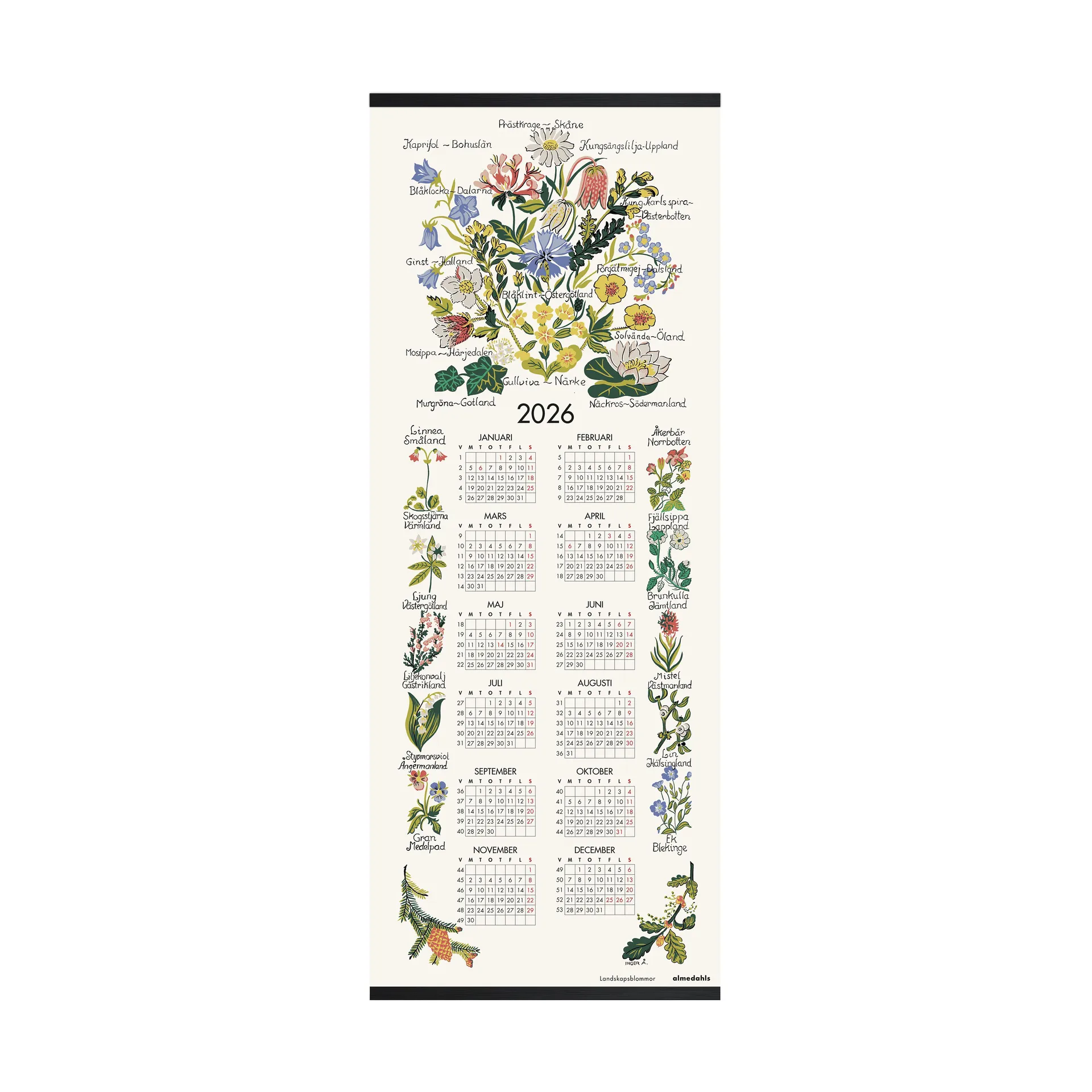 Maisemakukat kalenteri 2026, 35 x 90 cm Almedahls