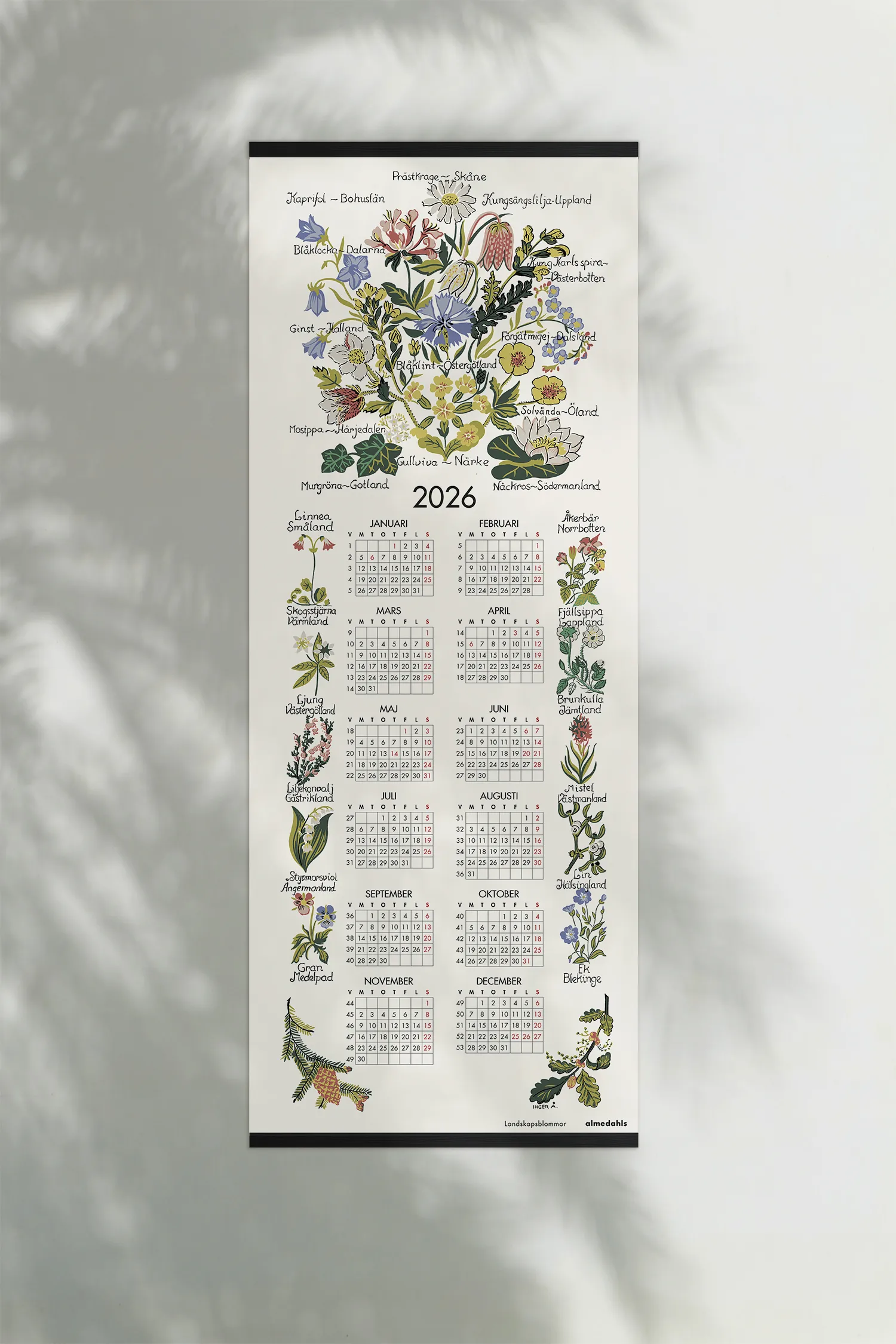 Maisemakukat kalenteri 2026, 35 x 90 cm Almedahls