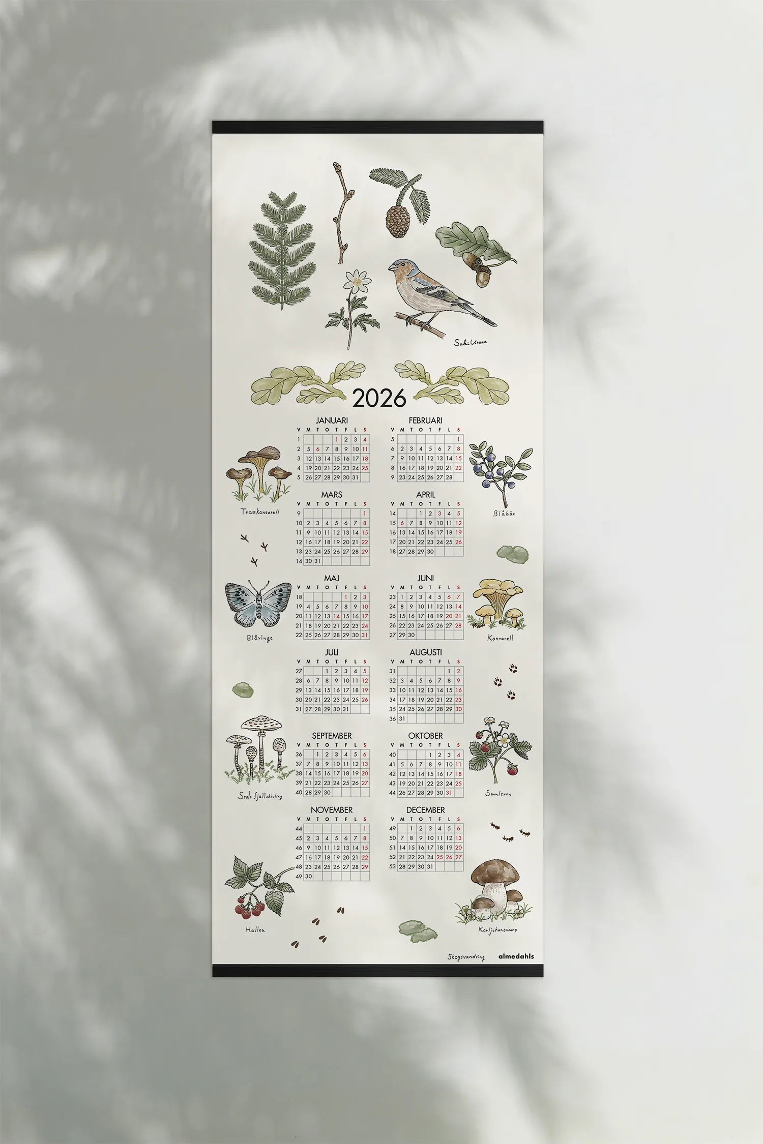 Metsäkävely kalenteri 2026, 35 x 90 cm Almedahls