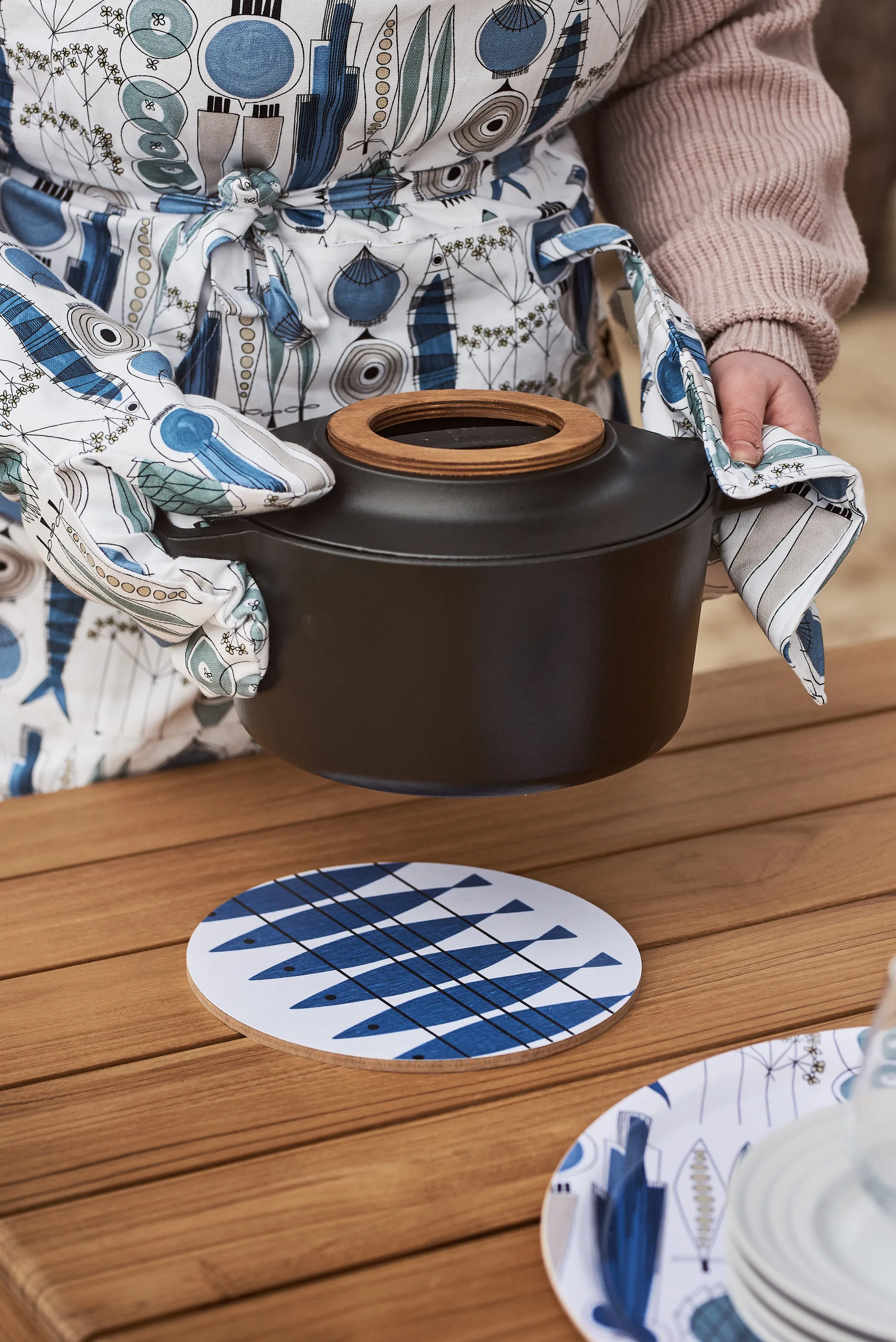 Picknick patakinnas pieni kuvio, Sininen-beige Almedahls