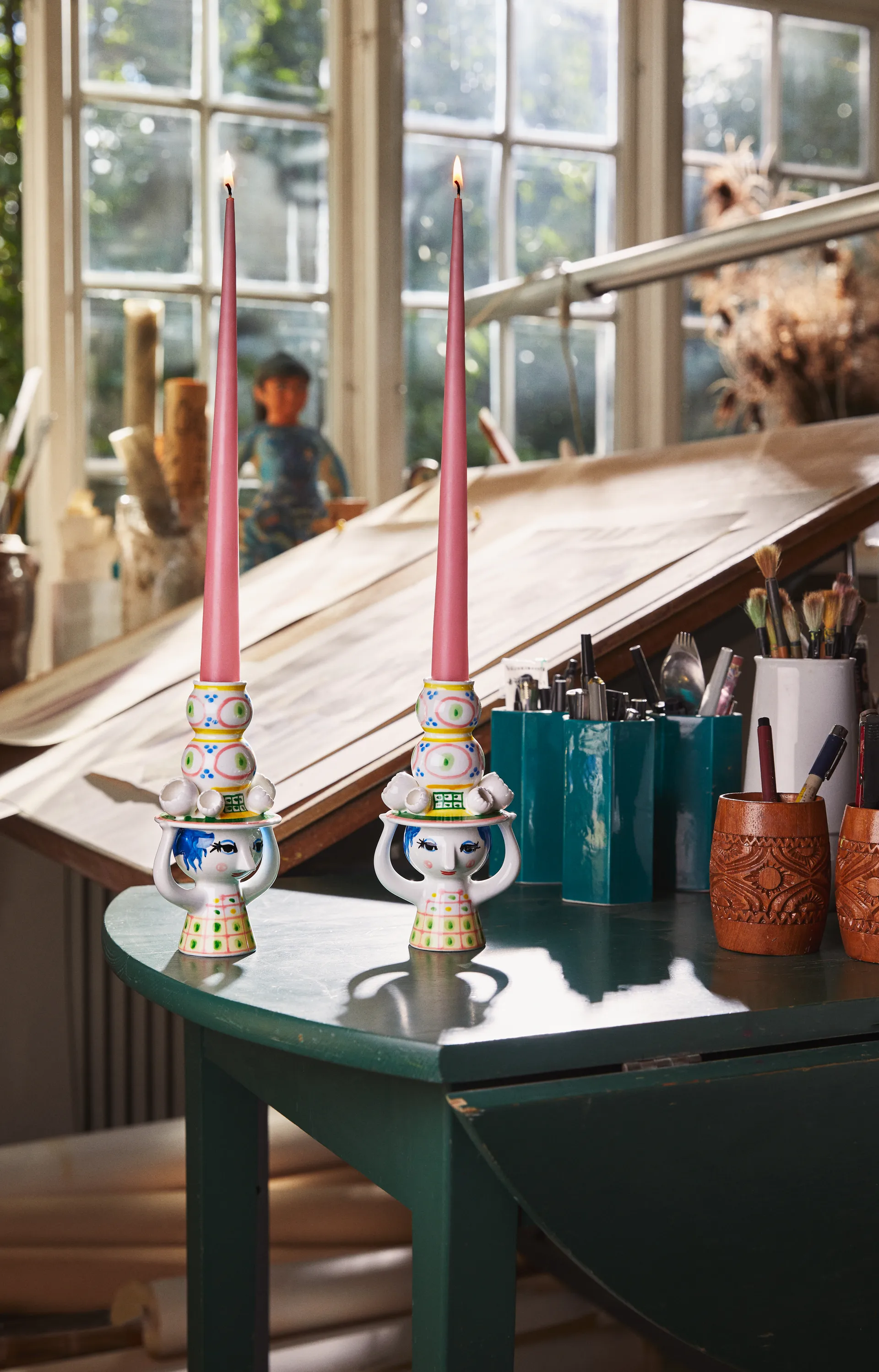 Lady with hat kynttilänjalka K16 cm, Vaaleanpunainen Bjørn Wiinblad