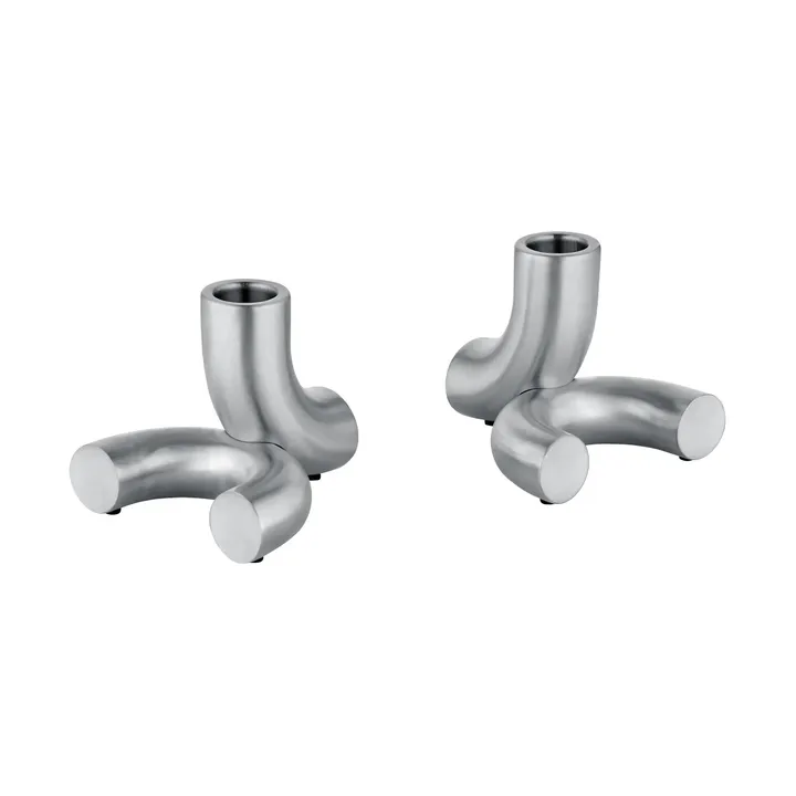 Doodle kynttilänjalka 2-pack - Matt harjattu ruostumaton teräs - blomus