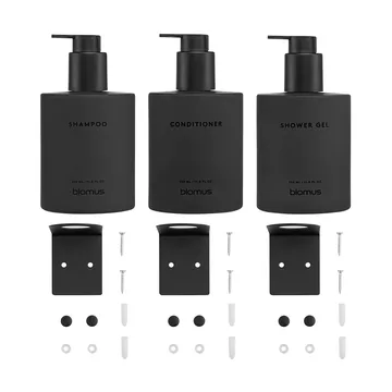 Kirei lasipullot seinätelineellä 3-pack - Smoke, asennetaan ruuveilla - blomus