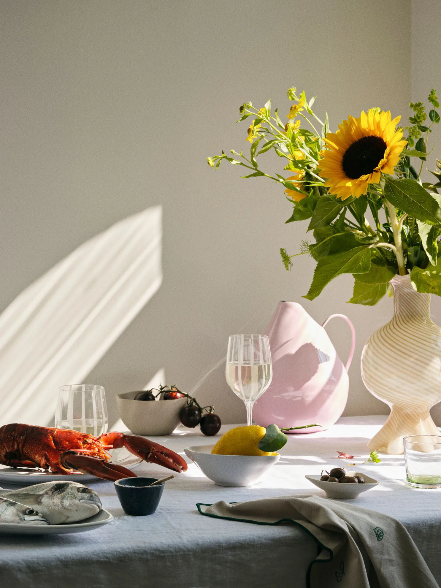 Stripe juomalasi 35 cl, Clear-white stripes Broste Copenhagen