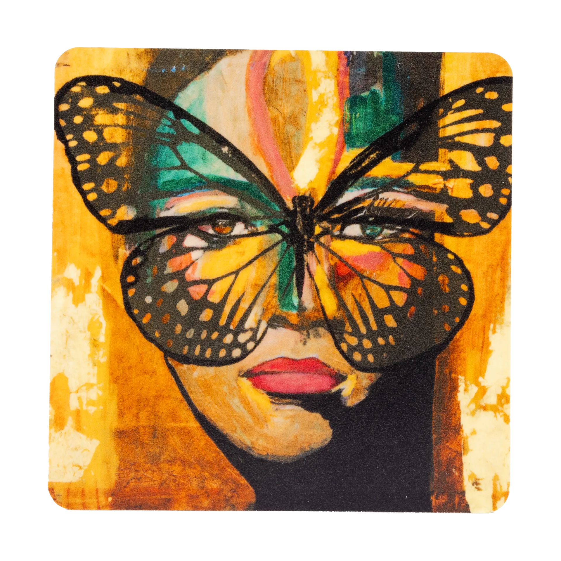 Golden Butterfly lasinalunen 9x9 cm., Orange-black Carolina Gynning
