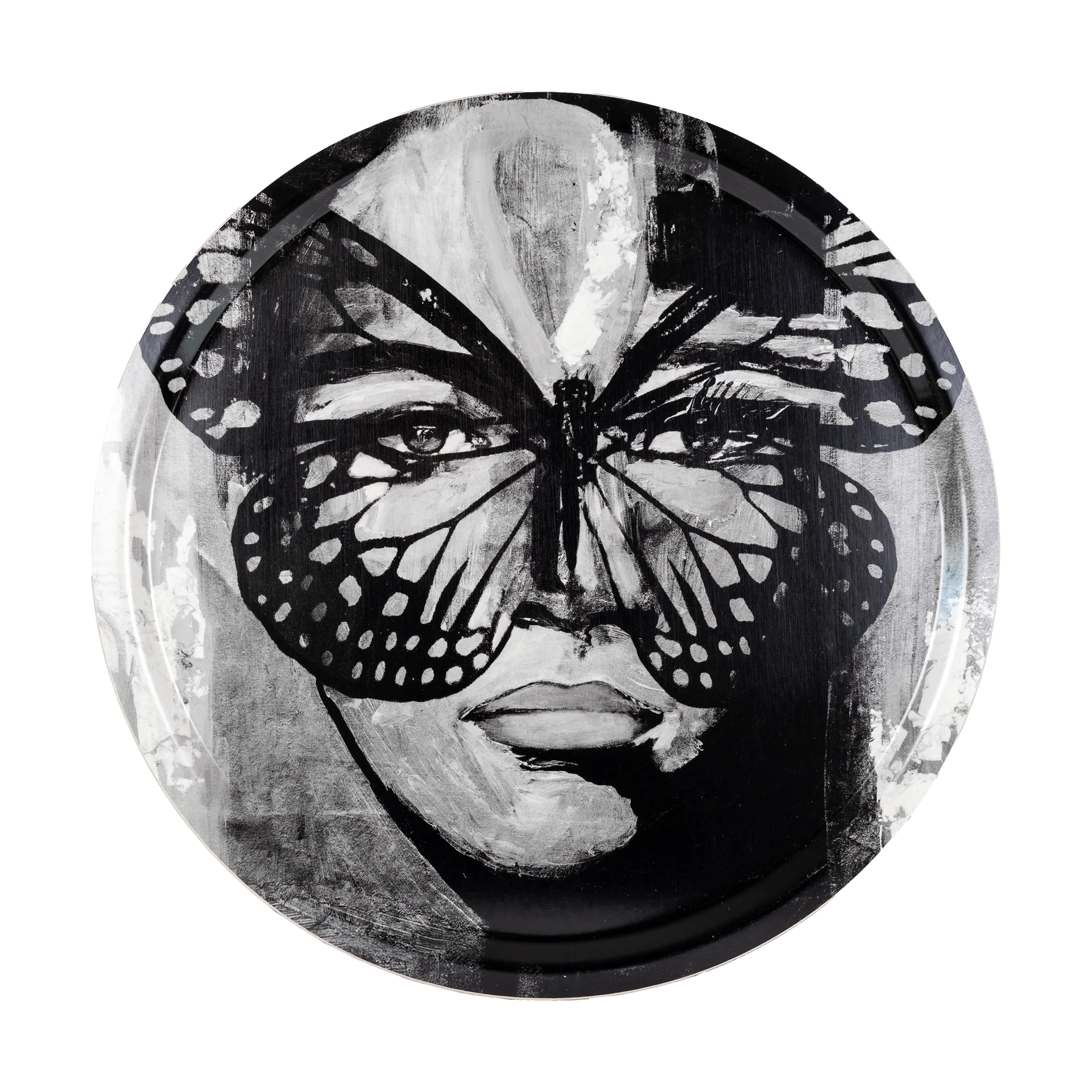 Golden Butterfly-tarjotin Ø46 cm., Black-white Carolina Gynning