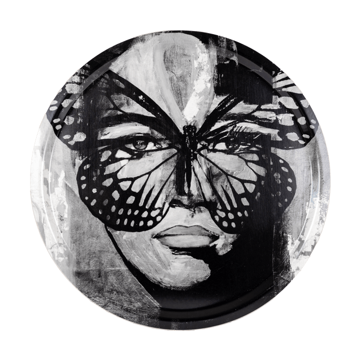 Golden Butterfly-tarjotin Ø46 cm. - Black-white - Carolina Gynning