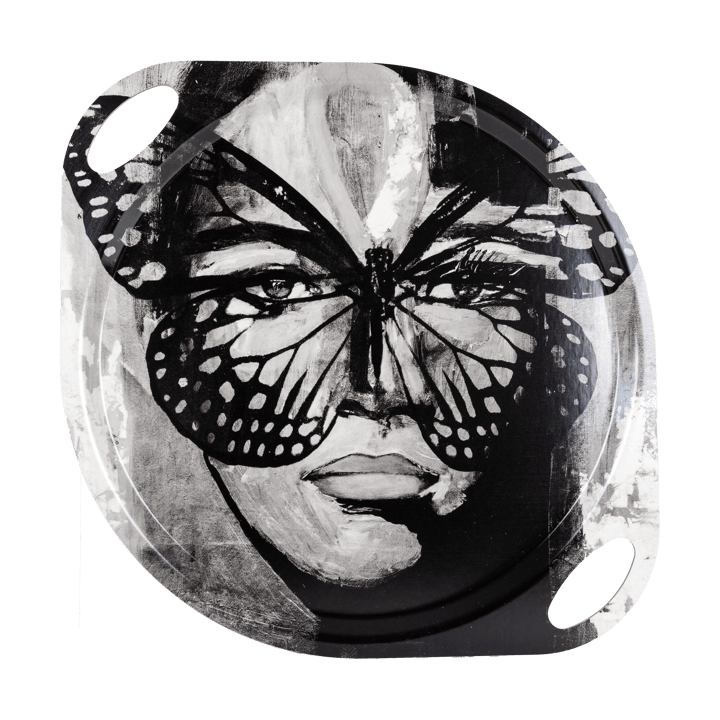 Golden Butterfly tarjotin kahvoilla 38x47 cm - Black-white - Carolina Gynning
