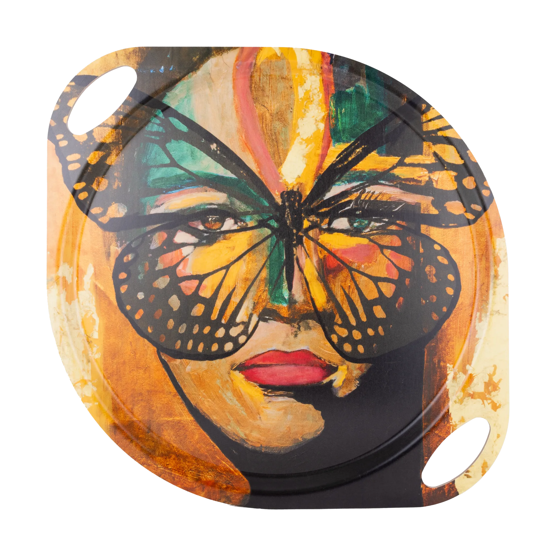 Golden Butterfly tarjotin kahvoilla 38x47 cm, Orange-black Carolina Gynning
