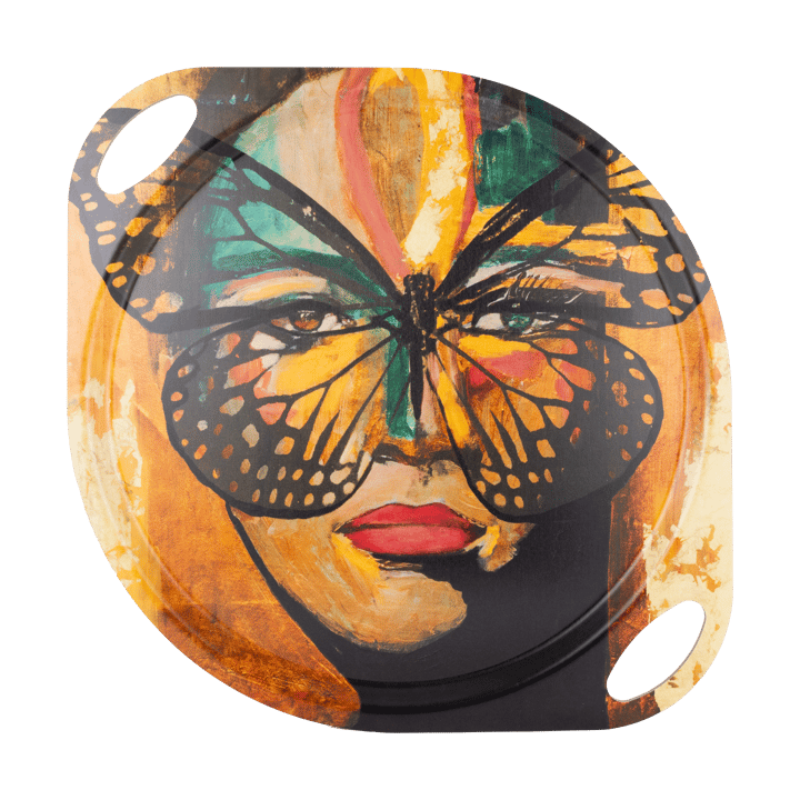 Golden Butterfly tarjotin kahvoilla 38x47 cm - Orange-black - Carolina Gynning
