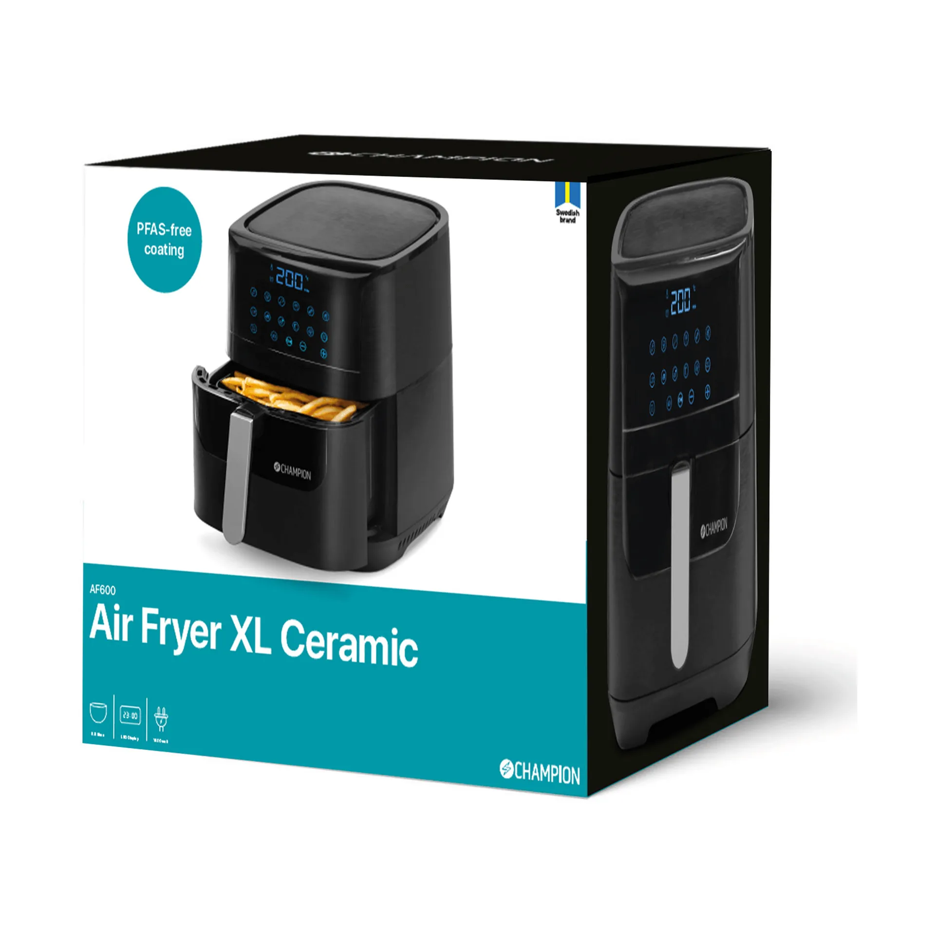 Champion Ceramic airfryer XL, Musta, 5,5 l Champion