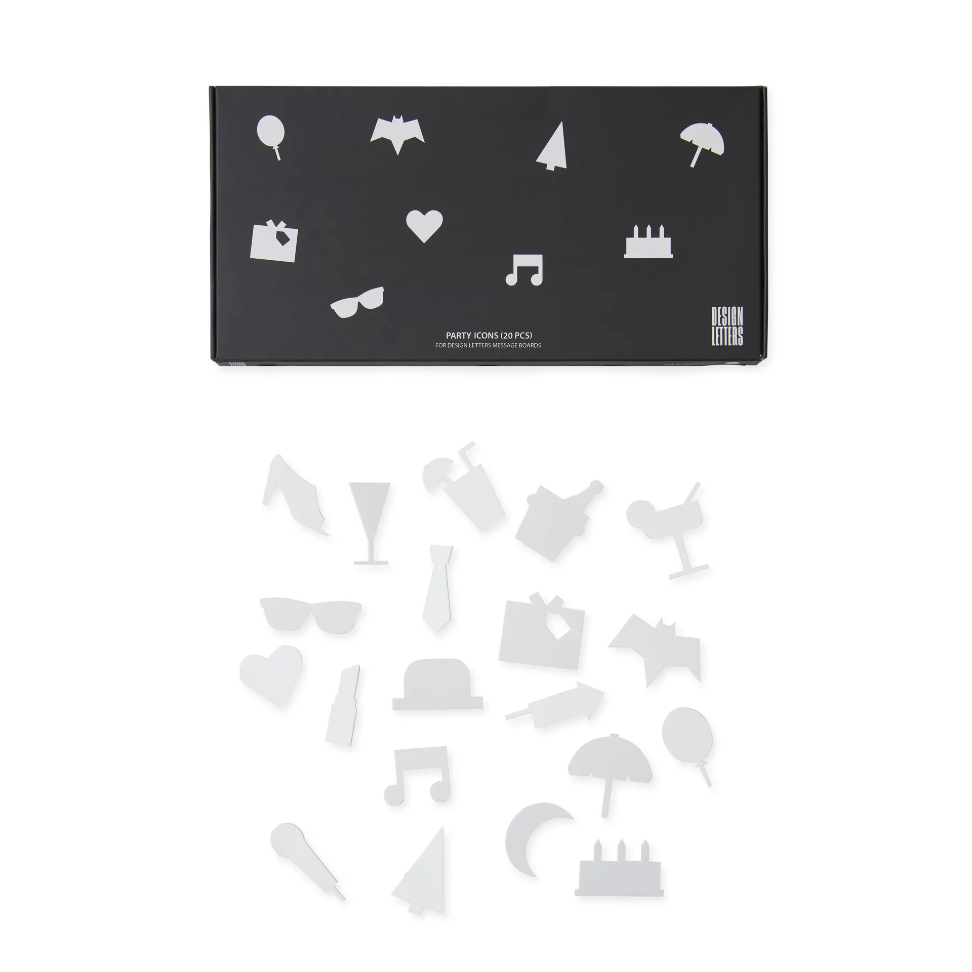 Party icons ilmoitustauluun - 20 osaa, valkoinen Design Letters