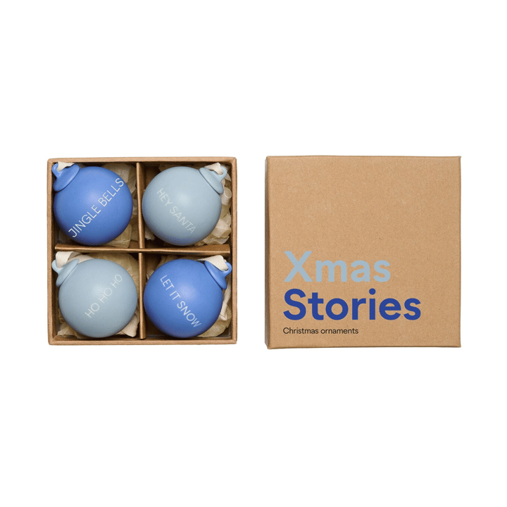XMAS Stories joulukoriste Ø4 cm 4 osaa, Cobalt blue-light blue Design Letters
