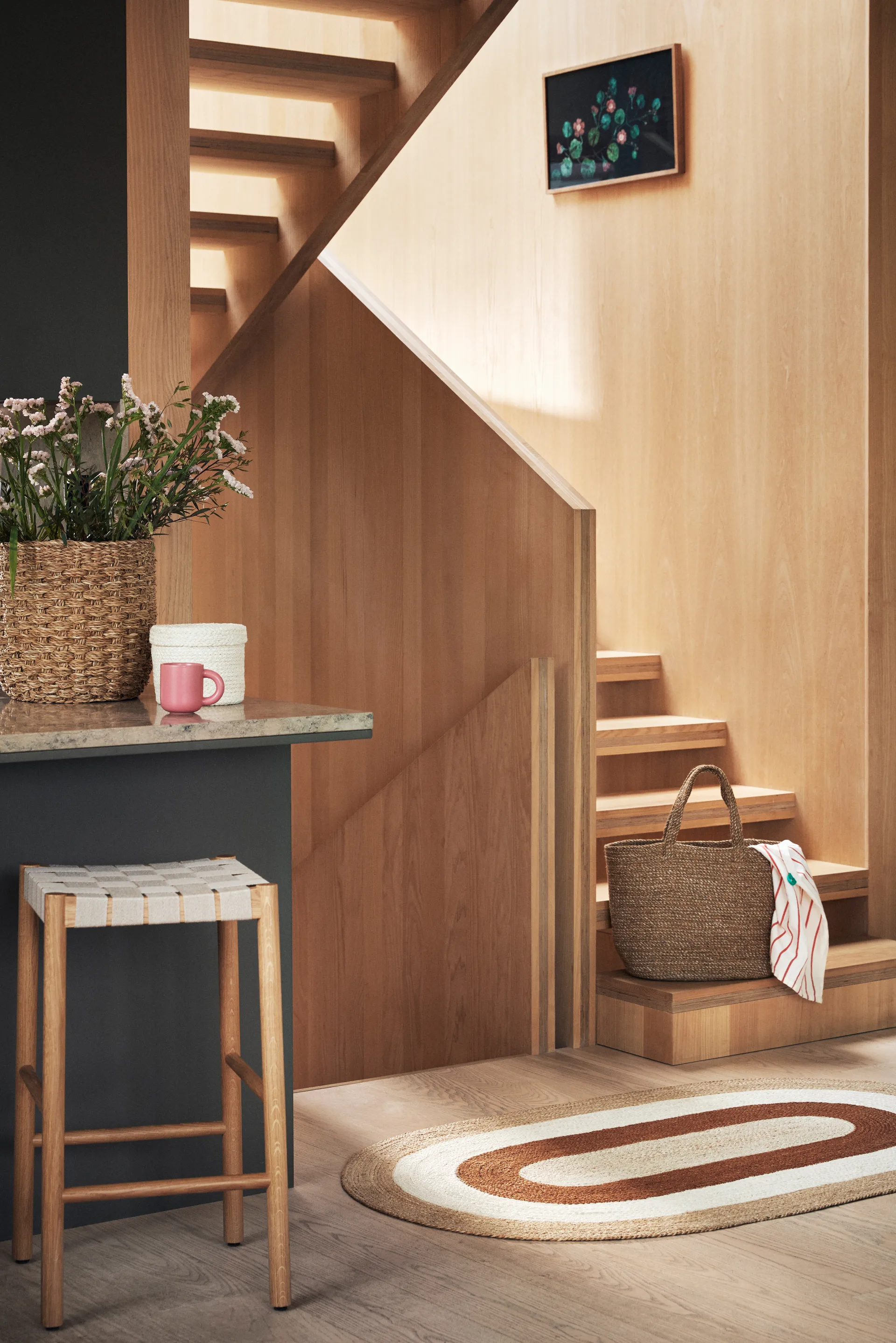 Elin striped ovaali juuttimatto 92x150 cm, Brick Dixie