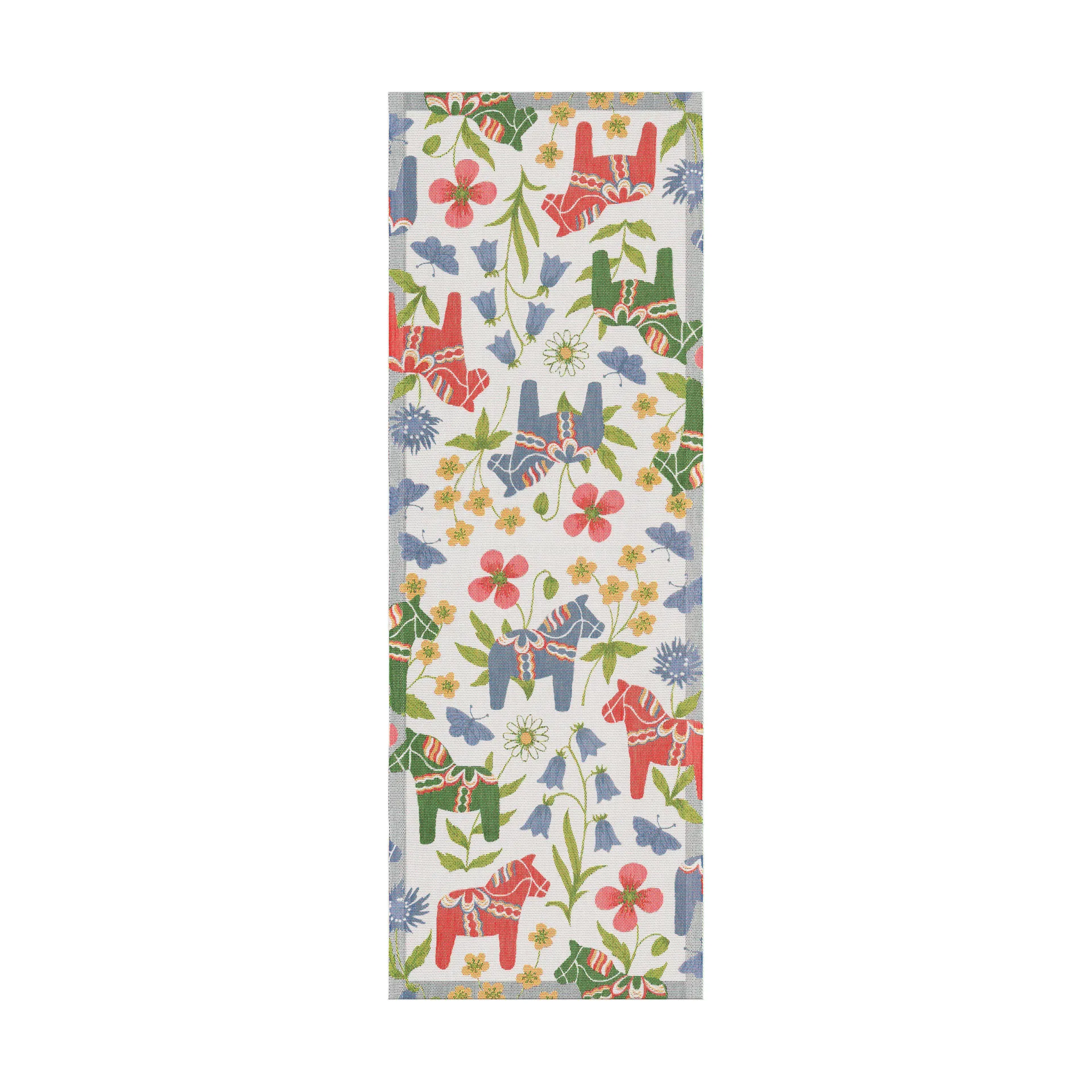 Blomsterhäst pöytäliina 35x100 cm, Monivärinen Ekelund Linneväveri