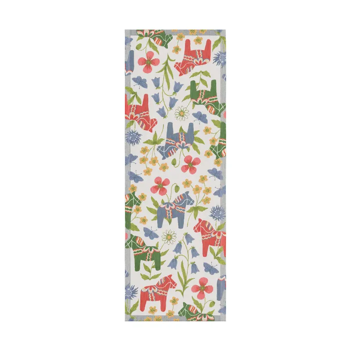 Blomsterhäst pöytäliina 35x100 cm - Monivärinen - Ekelund Linneväveri