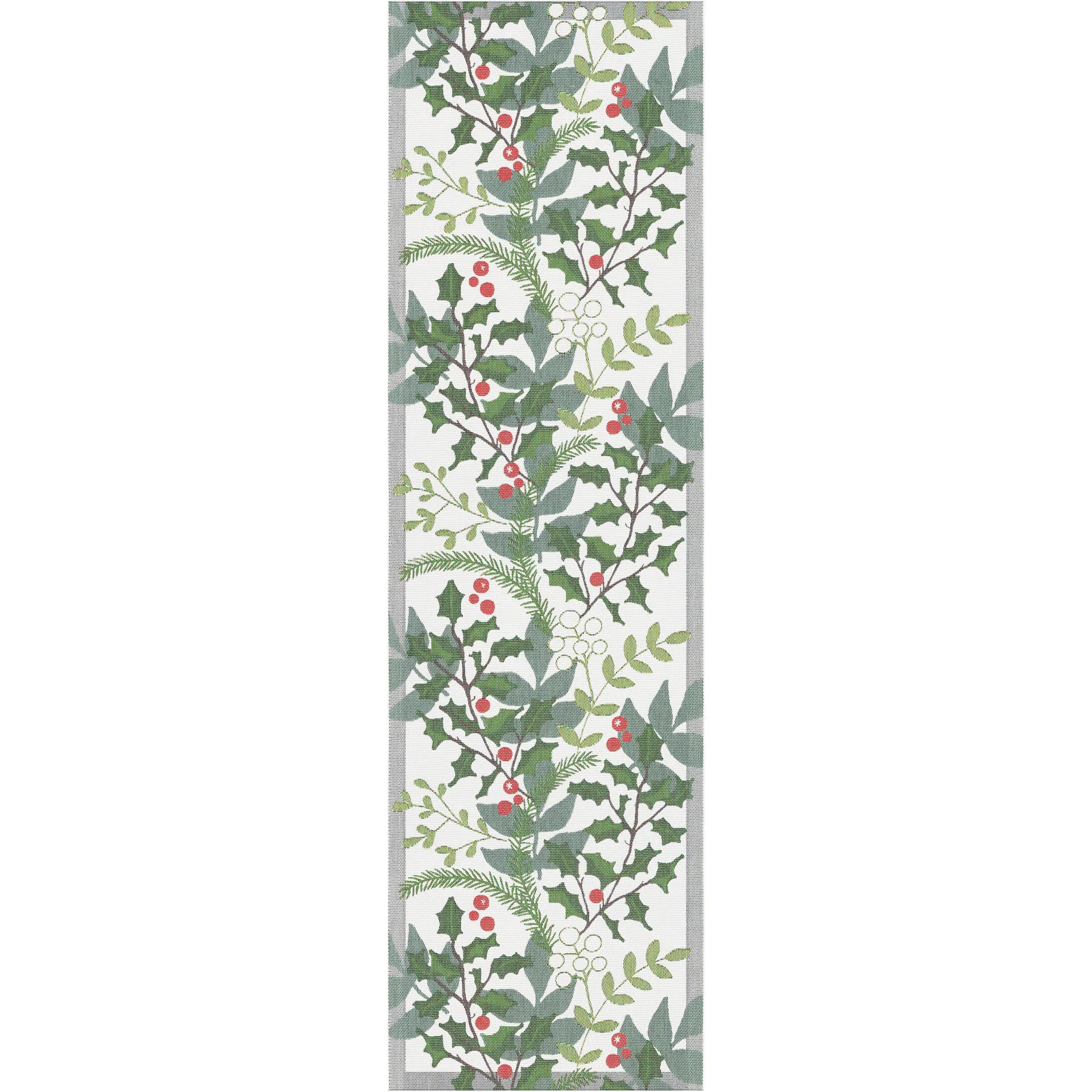 Julia kaitaliina 35x120 cm, Valkoinen-vihreä Ekelund Linneväveri