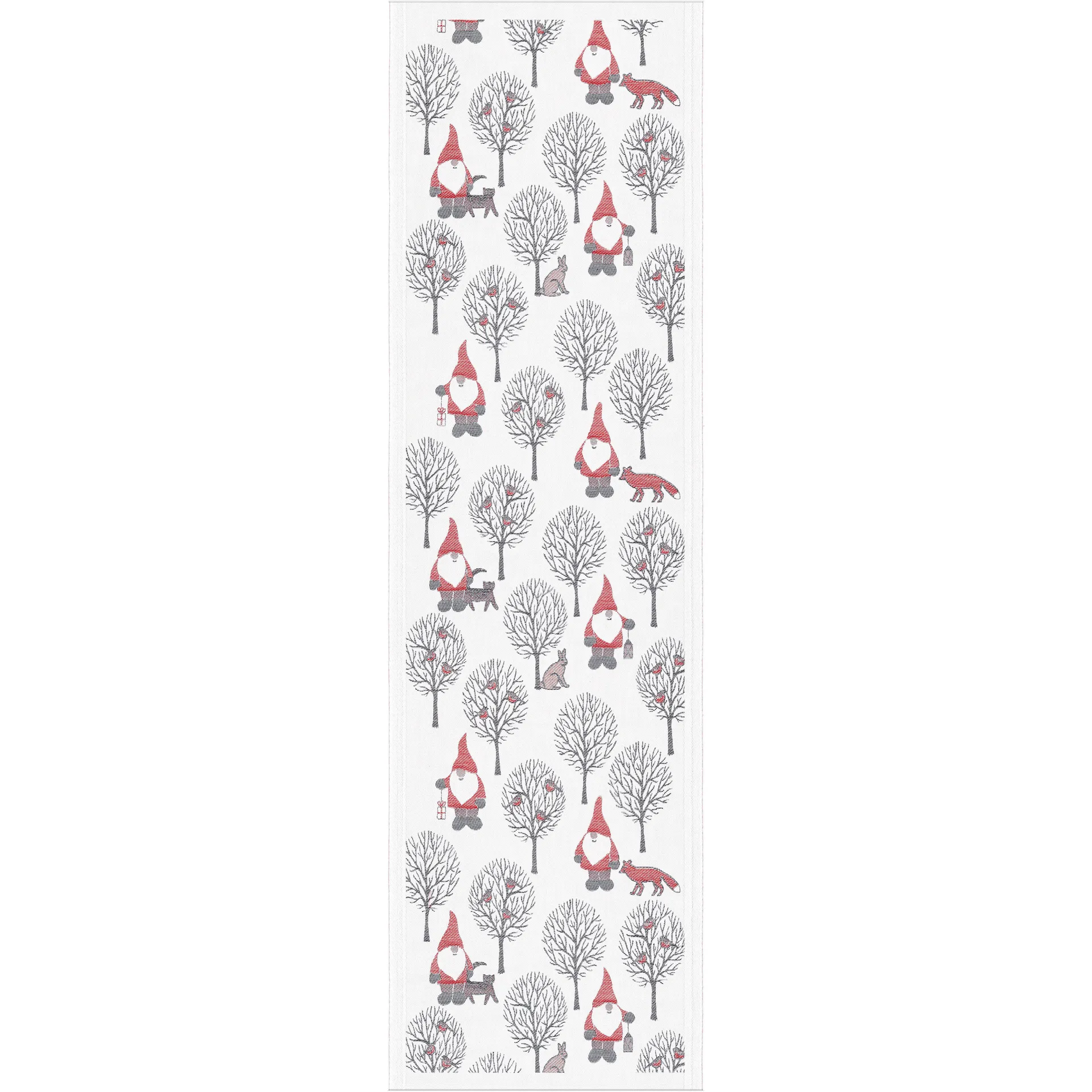 Tomteliv kaitaliina 35x120 cm, Harmaa-punainen Ekelund Linneväveri