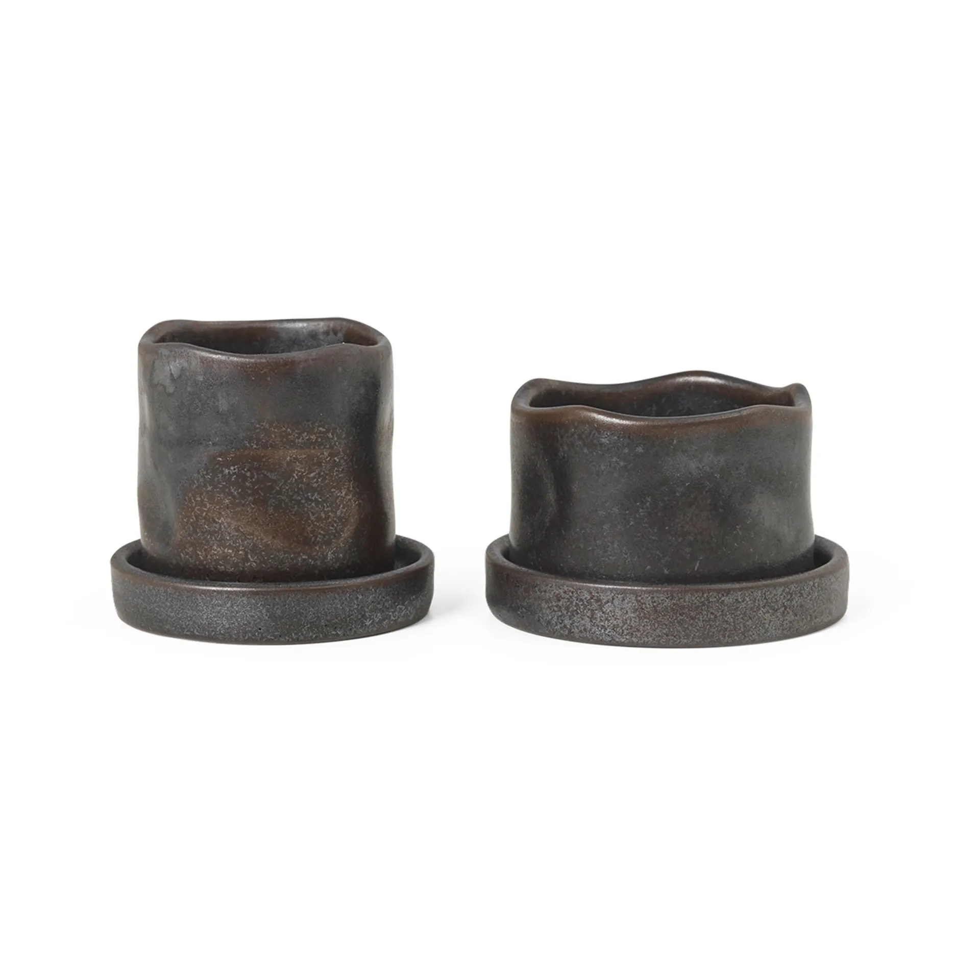 Uneru Mini ruukku aluslautasella 2 osaa, Black Ferm Living