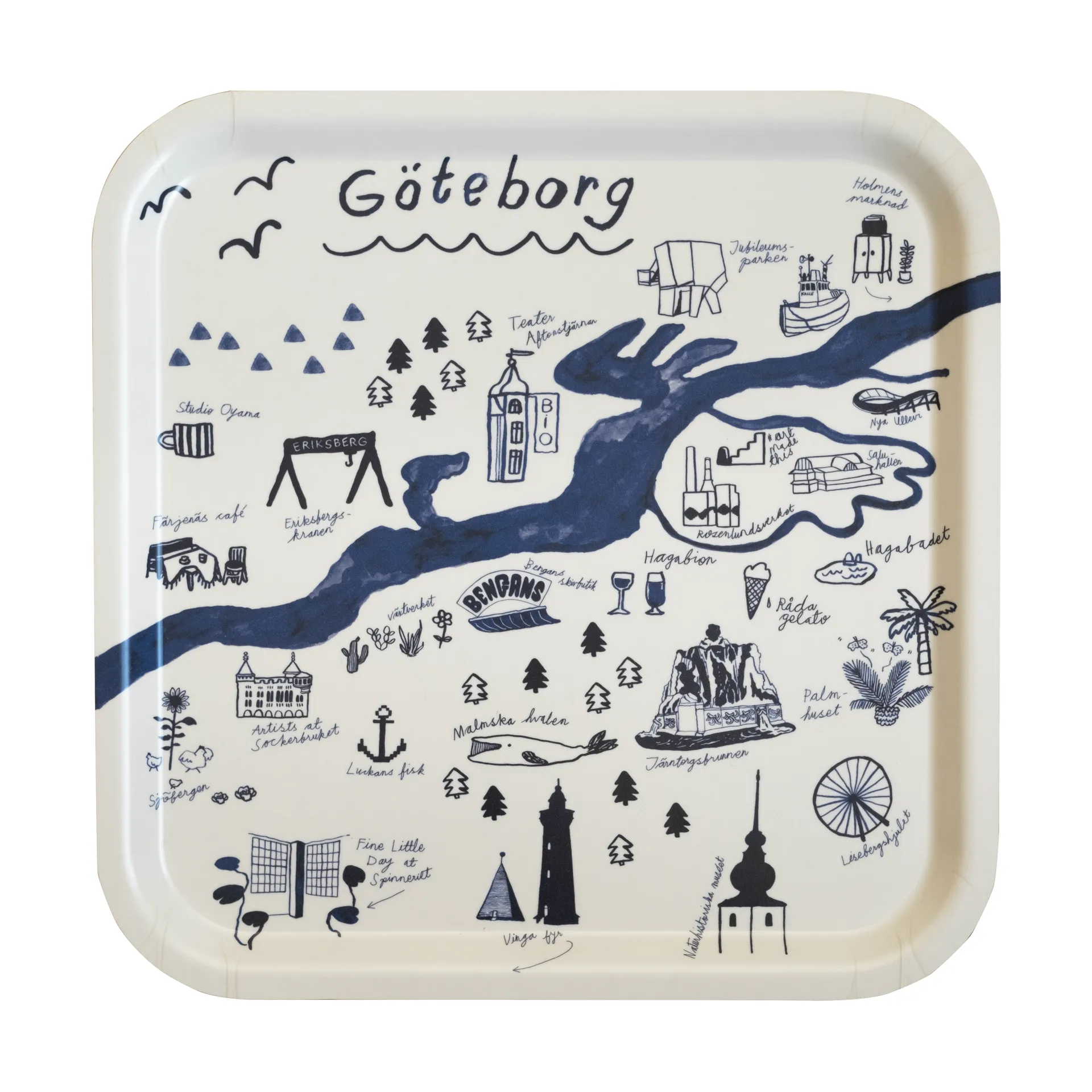 Gothenburg tarjotin 32 x 32 cm, White-Blue Fine Little Day