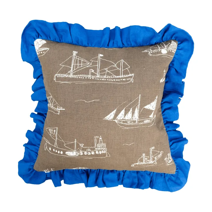 Ohoy tyynynpäällinen - Ruskea–natural–sininen, 48x48 cm - Fine Little Day