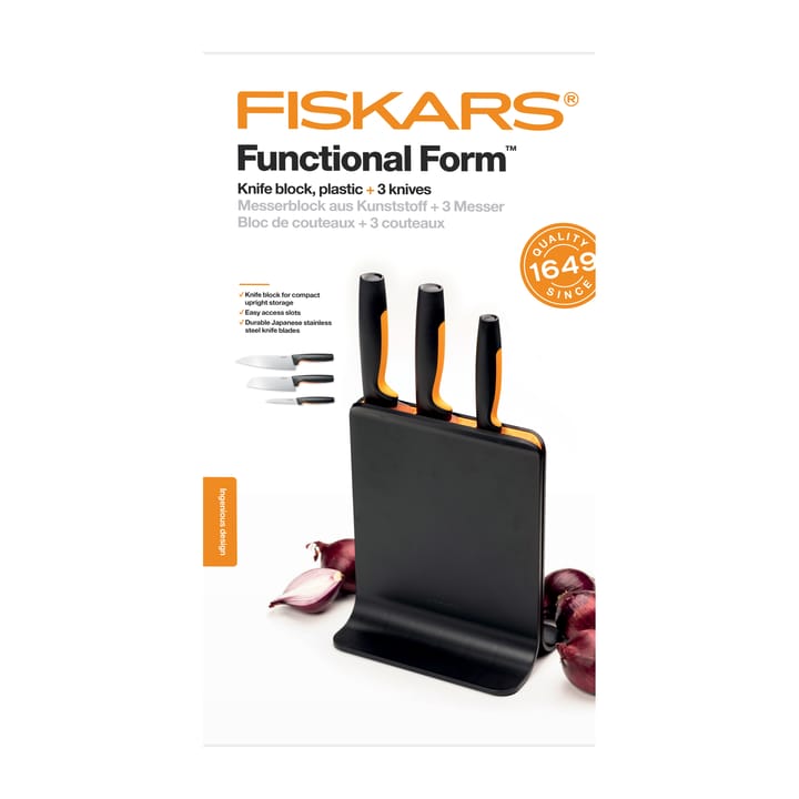Functional Form muovinen veitsitukki ja 3 veistä, 4 osaa Fiskars