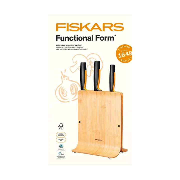 Functional Form veitsisetti veitsitukilla - Bambu, 4 osaa - Fiskars