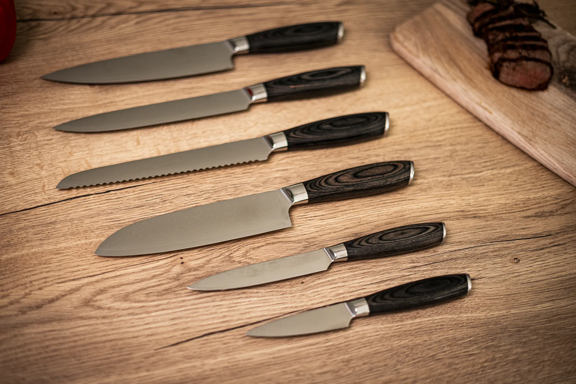 Damascus-veitsisarja 6-osaa, Ruskea-ruostumaton teräs Hâws