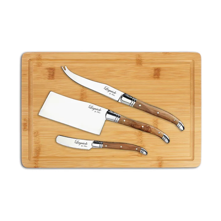 Laguiole By Hâws juustoveitset ja leikkuulauta 4 osaa - Bambu olivipuu ruostumaton teräs - Hâws