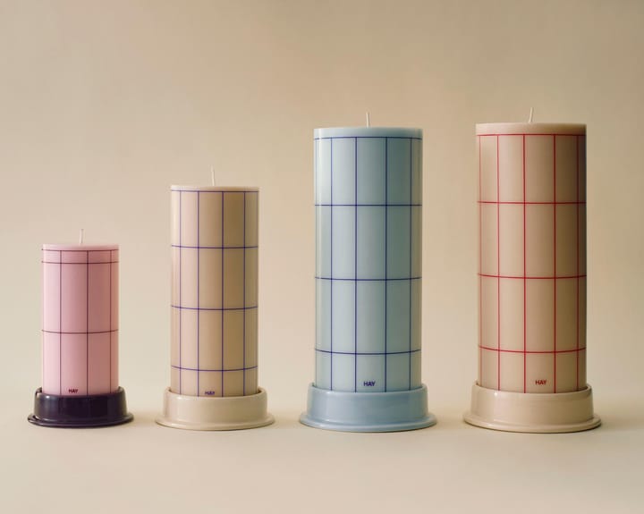 Column Candle pöytäkynttilä large 25 cm, Off white-red grid check HAY