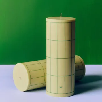 Column Candle pöytäkynttilä large 25 cm - Vaaleanvihreä tummanvihreällä ruutukuviolla - HAY