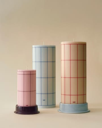 Column Candle pöytäkynttilä small 15 cm - Light pink-bordeaux grid - HAY