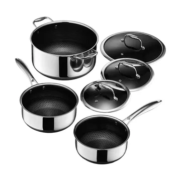 Hexclad kattilasarja sisältäen kannet, 3 osaa - Ruostumaton teräs - Hexclad