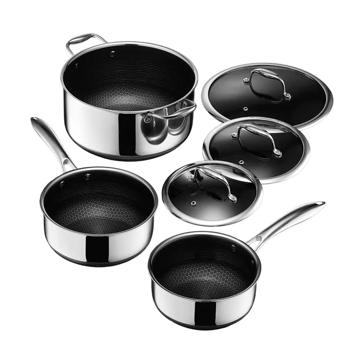 Hexclad kattilasarja sisältäen kannet, 3 osaa - Ruostumaton teräs - Hexclad