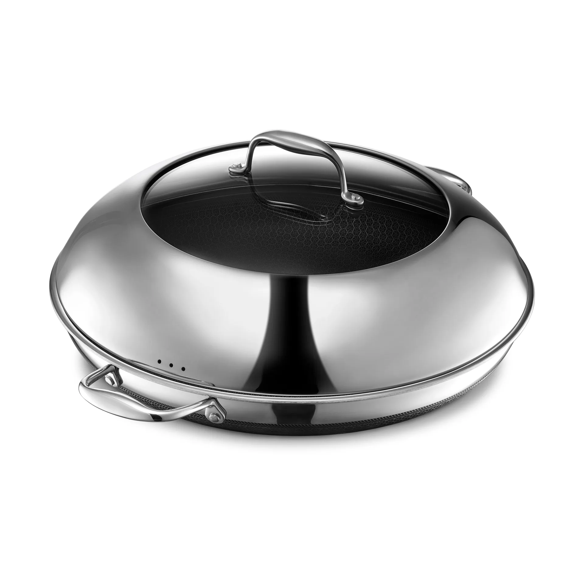 Hexclad paistinpannu kannen kanssa hybrid Ø36 cm, Ruostumatonta terästä-musta Hexclad