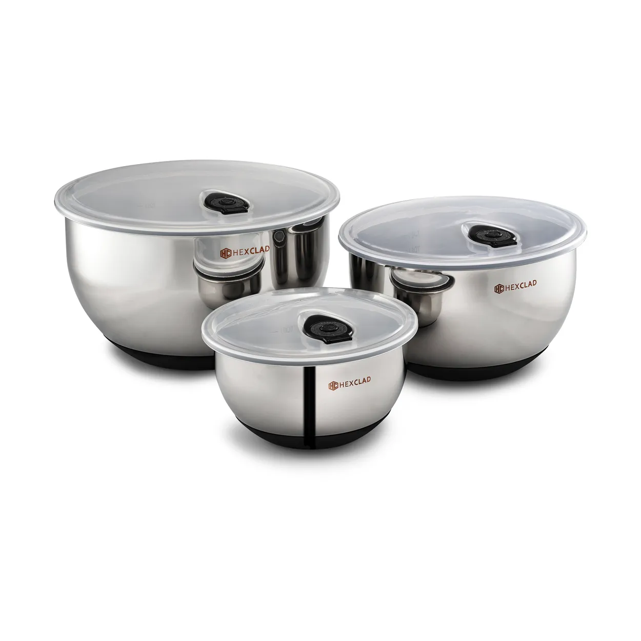 Hexclad Hexclad sekoitus- ja säilytyskulho kannella 3 osaa Hopea