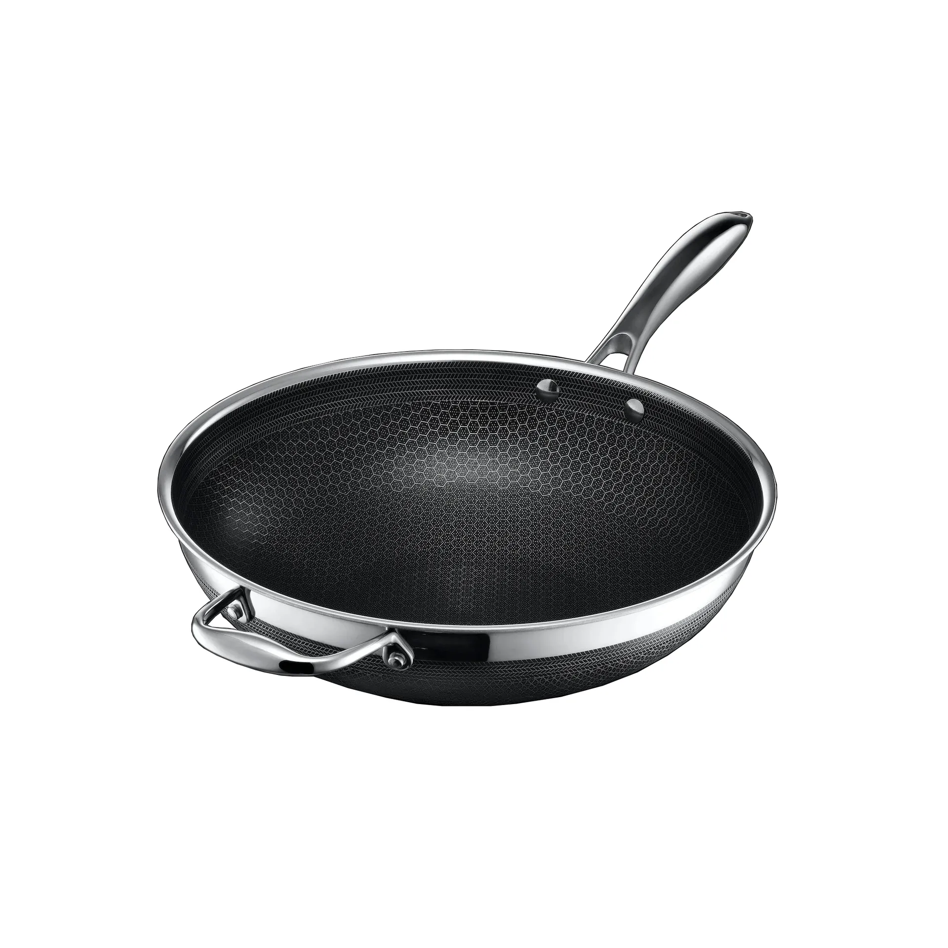 Hexclad wok hybrid Ø30 cm, Ruostumatonta terästä-musta Hexclad