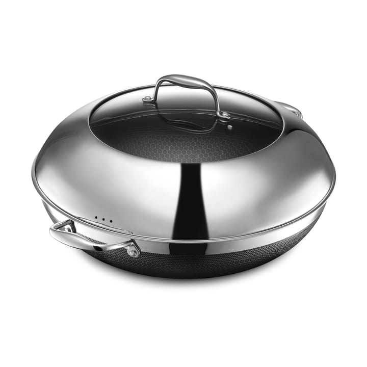 Hexclad wok-pannu kannella hybridi Ø36 cm, Ruostumatonta terästä-musta Hexclad