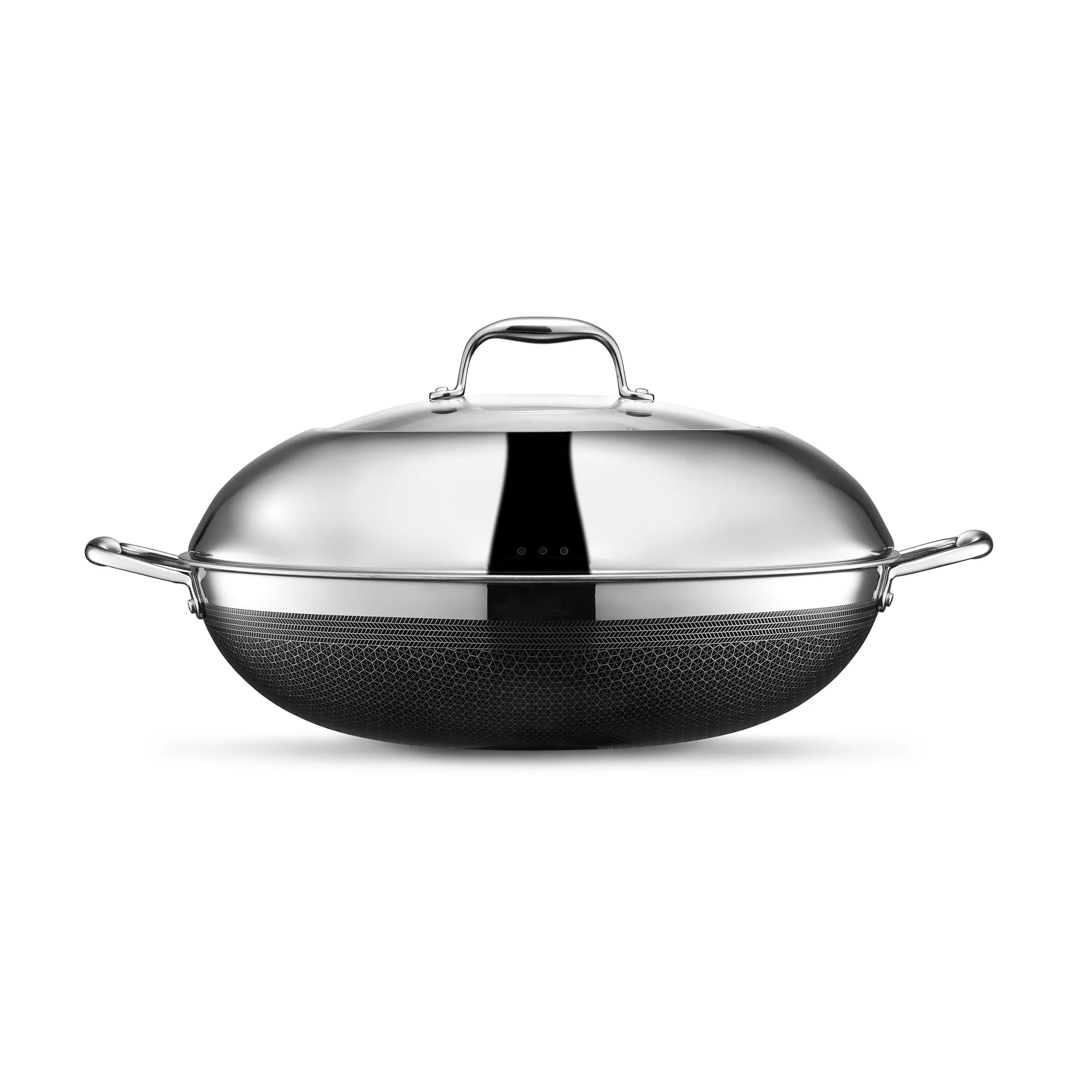 Hexclad wok-pannu kannella hybridi Ø36 cm, Ruostumatonta terästä-musta Hexclad
