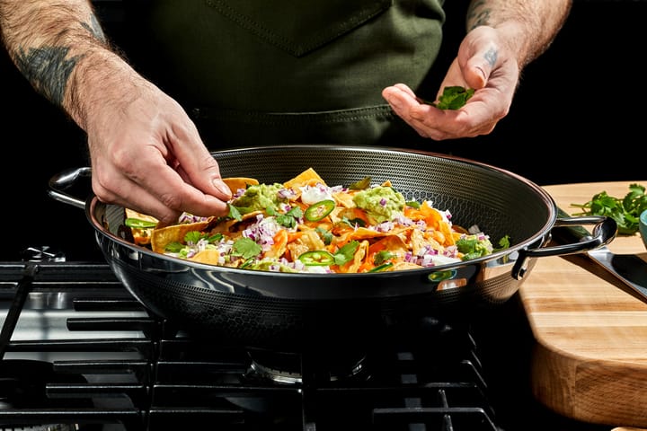 Hexclad wok-pannu kannella hybridi Ø36 cm, Ruostumatonta terästä-musta Hexclad