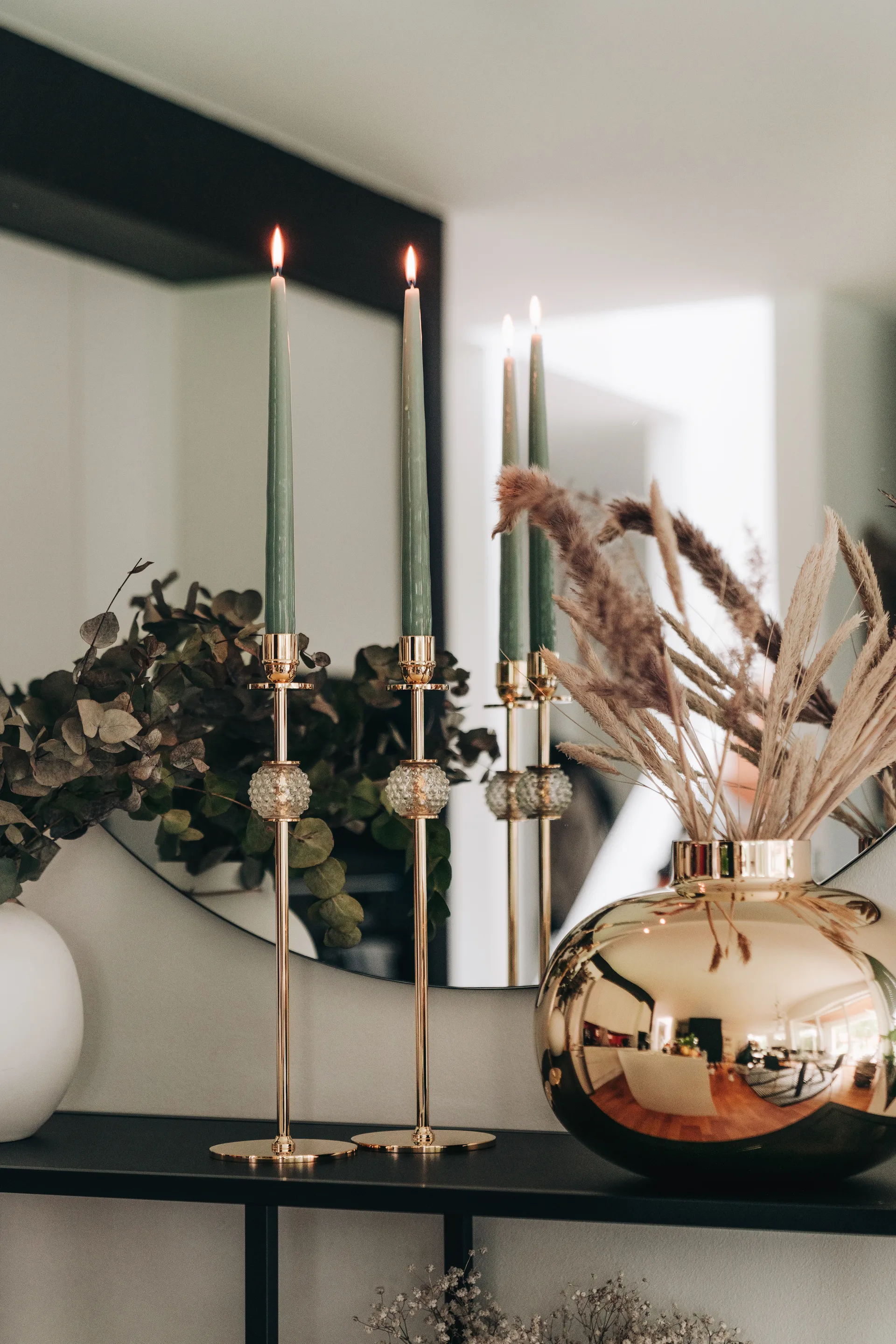 Alba kynttilänjalka 40 cm, Kiinteä messinki ja lasi Hilke Collection