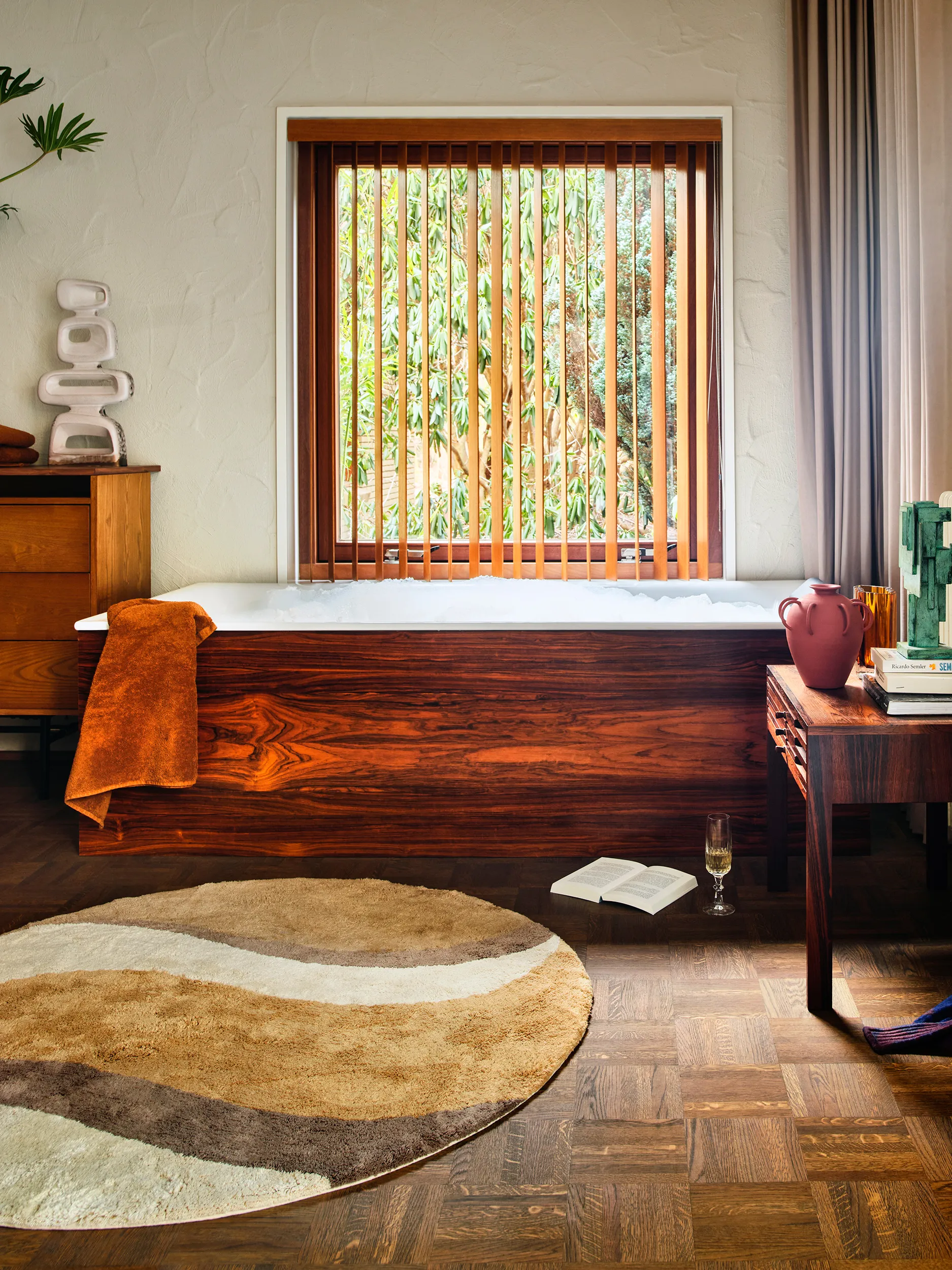 Natural waves kylpyhuoneen matto Ø 120 cm, Natural multicolours HKliving