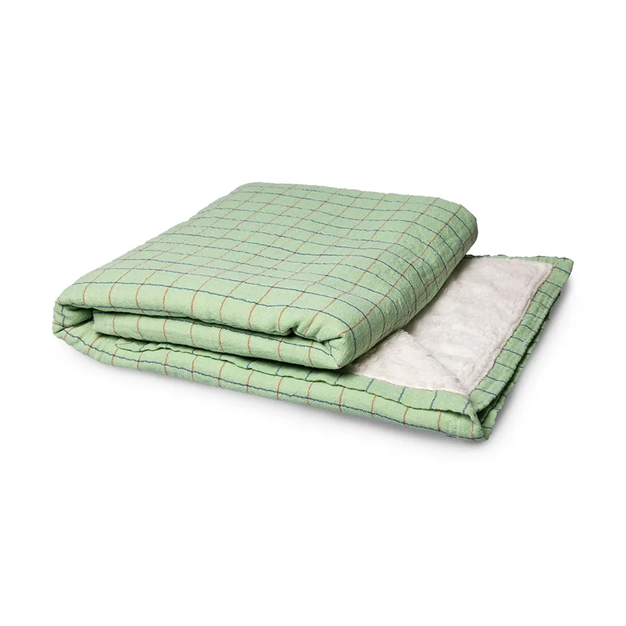 Sherpa peitto Ruudullinen 130x170 cm puuvillaa, Vihreä HKliving