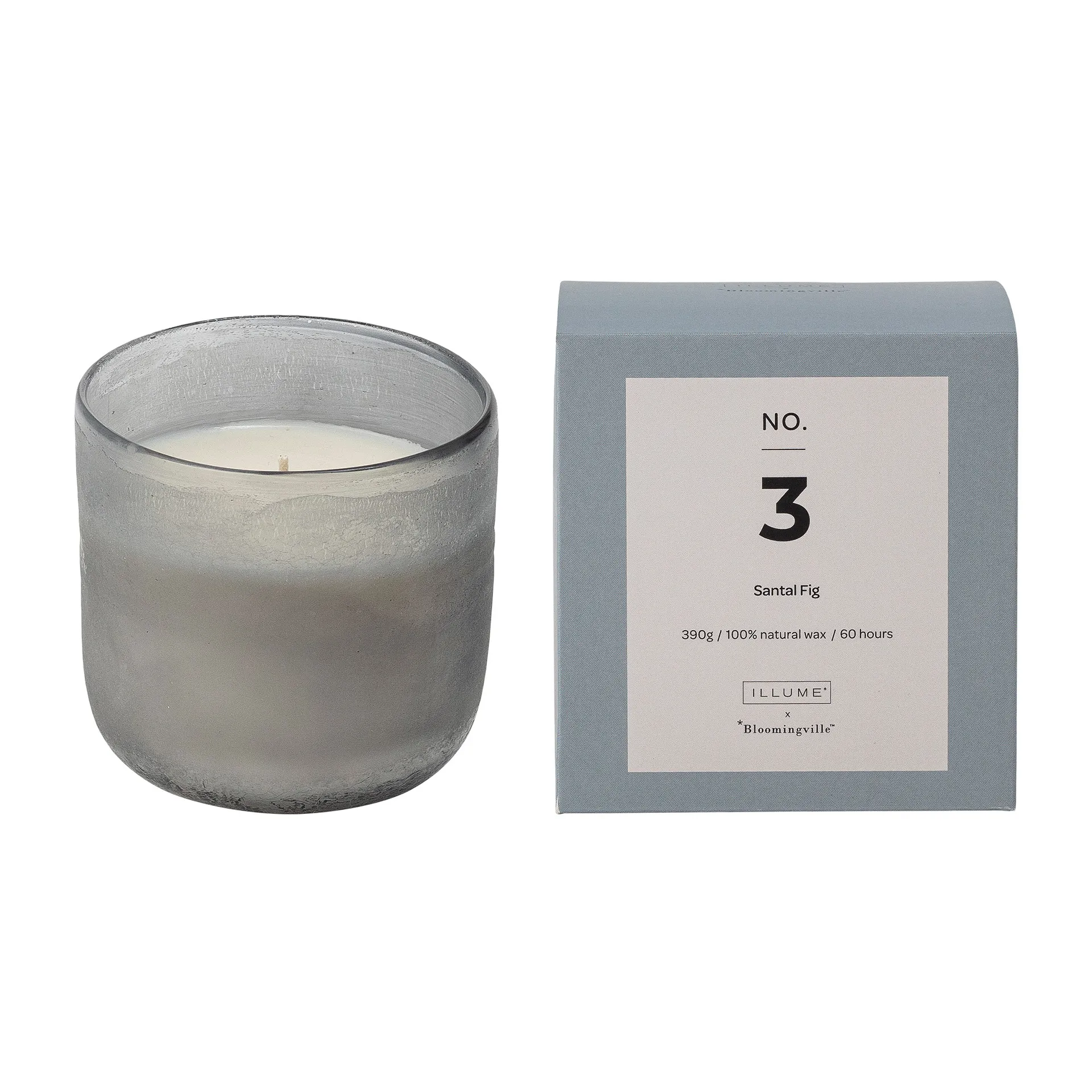 NO. 3 Santal Fig -tuoksukynttilä, 390 g + Lahjarasia Illume x Bloomingville