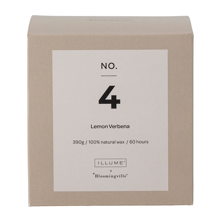 NO. 4 Lemon Verbena -tuoksukynttilä, 390 g + Lahjarasia Illume x Bloomingville